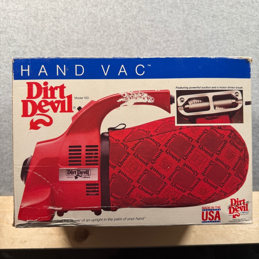 Dirt Devil Hand Vac Model 103 Vintage Red Handheld Vacuum Works Box Included